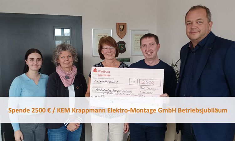 Spende 2500 € / KEM Krappmann Elektro-Montage GmbH Betriebsjubiläum